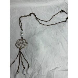 Rose Pendant Necklace Rhinestone Dangle Chains White Beads